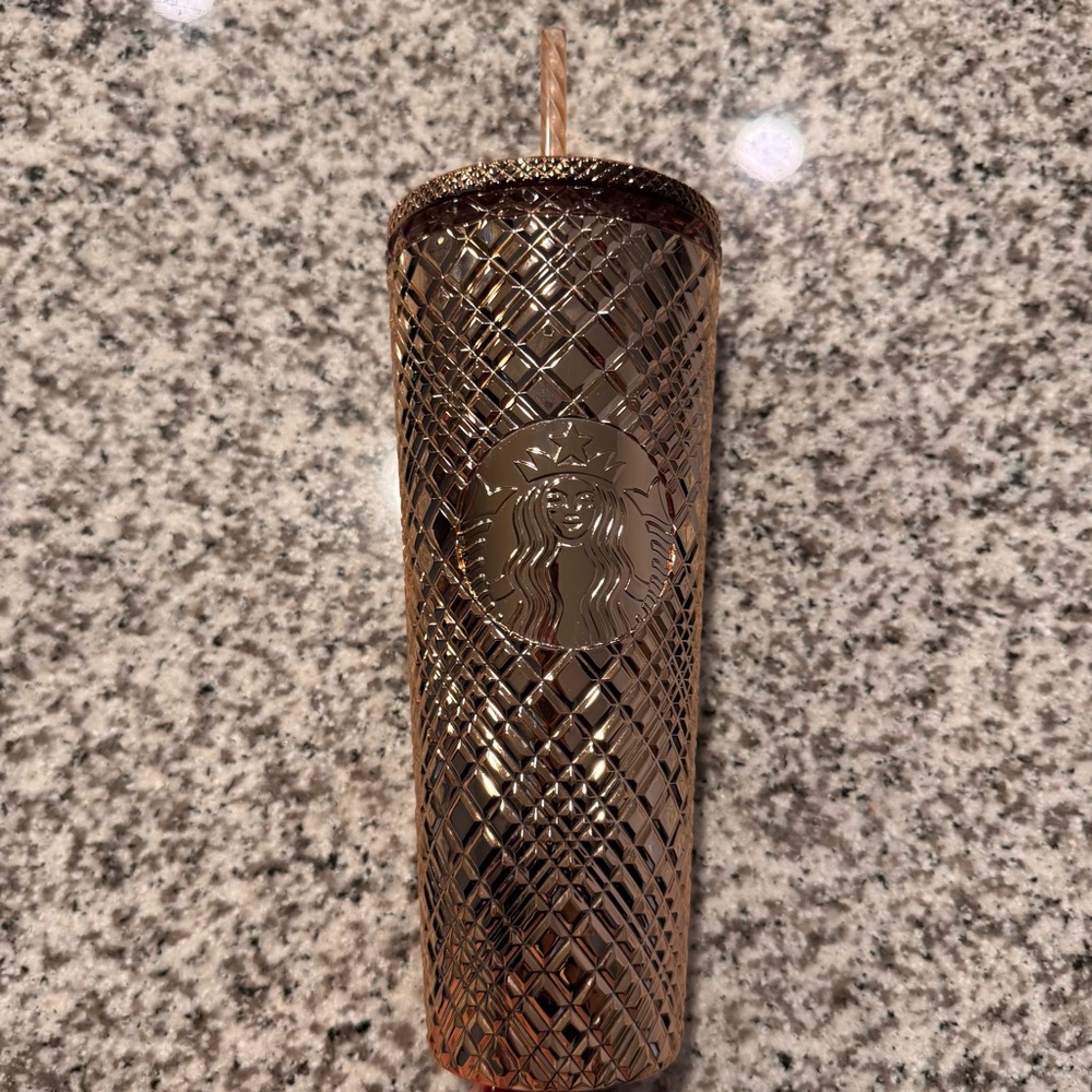 Starbucks 2023 Holiday Rose Gold Grid Tumbler Venti 24 oz